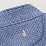 Broderick's Clothing Co. blue moratronic diamond knit pullover with embroidered logo detail