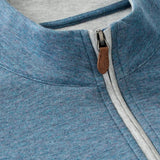 Broderick's Clothing Co. Johnnie-O Sully blue cotton-blend quarter-zip pullover with grey trim and leather zipper pull
