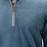 Broderick's Clothing Co. blue plaited cotton-blend quarter-zip pullover with leather zipper pull detail