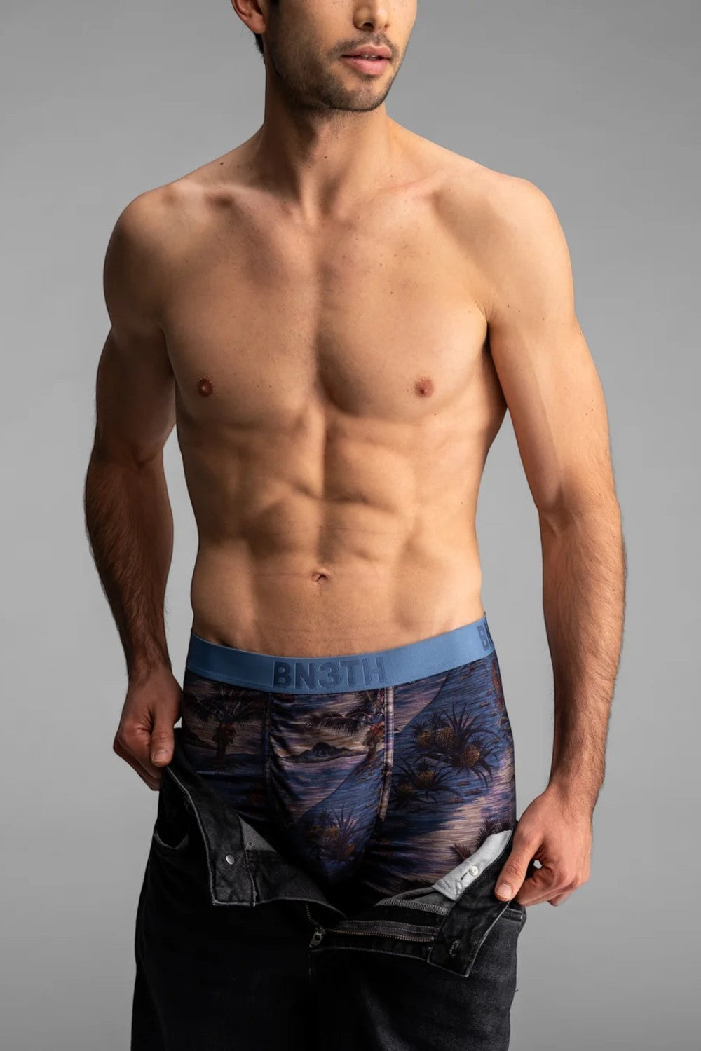 Broderick's Clothing Co. BN3TH Classic Icon boxer brief with tropical print and supportive 3D pouch on a male model