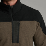 Broderick's Clothing Co. KÜHL SKORCHR fleece quarter-zip sweater in olive green and black with a chest zip pocket.