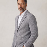 Broderick's Clothing Co. 7 Downie St. ARLINGTON heathered grey knit blazer with notch lapels on a male model