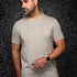Broderick's Clothing Co. Au Noir C-MAVEN beige crew neck t-shirt in modal and mercerized cotton blend on a man