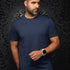 Broderick's Clothing Co. Au Noir C-MAVEN navy blue crew neck t-shirt in modal and mercerized cotton on a man