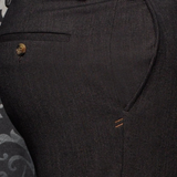Broderick's Clothing Co. Au Noir TYCHO-WESSON dark brown textured trousers with buttoned back pocket detail.