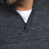 Broderick's Clothing Co. Au Noir VOGAR charcoal merino wool blend quarter zip sweater with stand-up collar