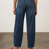 Broderick's Clothing Co. FDJ Girlfriend Barrel Ankle jeans in dark blue denim with a relaxed fit and cropped hem.