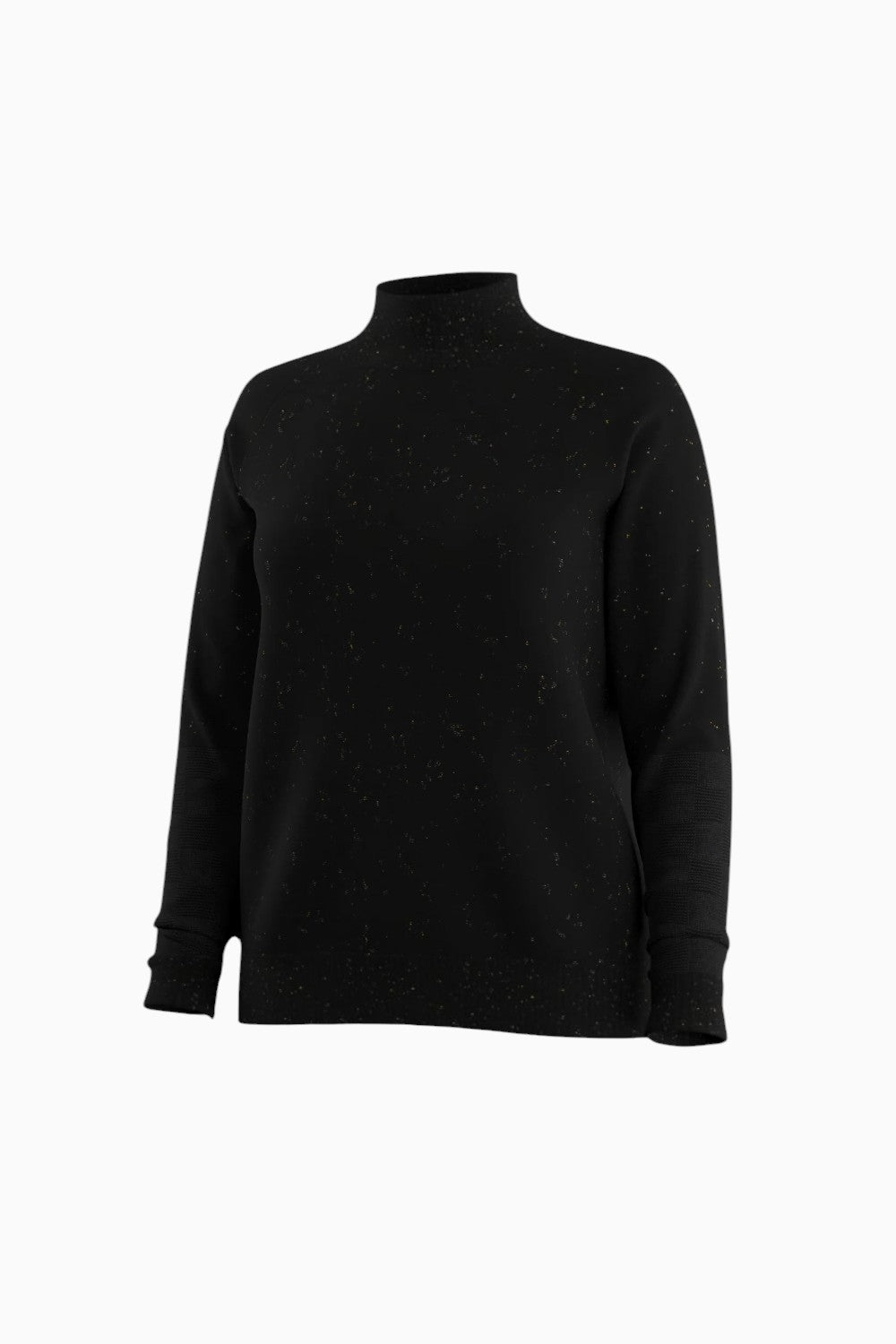 Broderick's Clothing Co. Smartwool women's black speckled knit tunic sweater with a mock neck and long sleeves.
