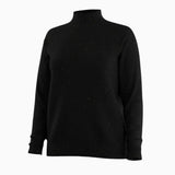 Broderick's Clothing Co. Smartwool women's black speckled knit tunic sweater with a mock neck and long sleeves.