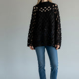 Broderick's Clothing Co. Shannon Passero Tara black open-knit high-neck pullover sweater with circular cutouts