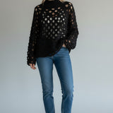 Broderick's Clothing Co. Shannon Passero Tara black open-knit sweater with circular cutouts and high neck
