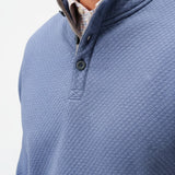 Broderick's Clothing Co. blue diamond knit henley pullover with alcantara suede placket details