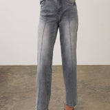 Broderick's Clothing Co. FDJ Olivia blue-gray wide-leg jeans featuring vertical pintuck detailing on the front.