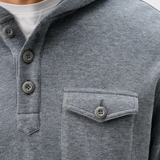 Broderick's Clothing Co. blue heathered cotton-blend henley hoodie with button placket and chest pocket