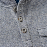Broderick's Clothing Co. Johnnie-O blue heathered cotton-spandex henley hoodie with button placket and chest pocket