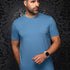 Broderick's Clothing Co. Au Noir C-MAVEN blue crew neck t-shirt in soft modal and mercerized cotton blend on a man