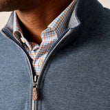 Broderick's Clothing Co. Johnnie-O blue cotton-blend quarter-zip pullover with leather zipper pull detail