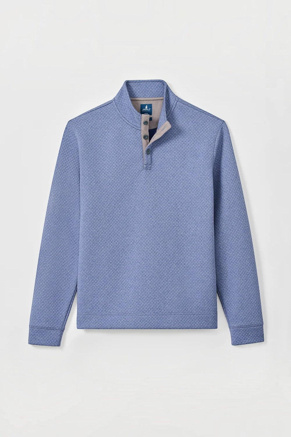 Broderick's Clothing Co. blue Johnnie-O diamond knit henley pullover with alcantara suede placket details