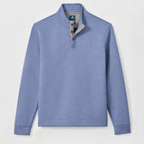 Broderick's Clothing Co. blue Johnnie-O diamond knit henley pullover with alcantara suede placket details