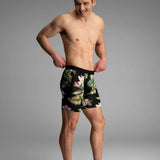 Broderick's Clothing Co. BN3TH Classic Icon boxer brief with tropical floral print on black TENCEL Modal fabric.