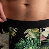 Broderick's Clothing Co. BN3TH Classic Icon boxer brief featuring a black tropical floral print and branded waistband.