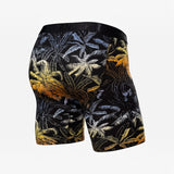 Broderick's Clothing Co. BN3TH Classic Icon boxer brief in black with a yellow and blue tropical palm tree print.