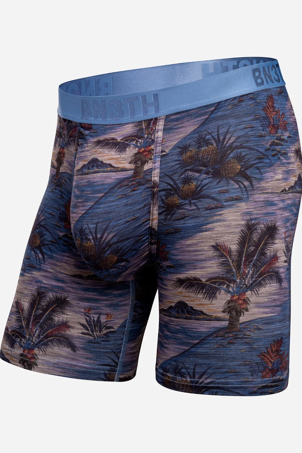 Broderick's Clothing Co. BN3TH Classic Icon boxer brief with blue tropical island print and supportive 3D pouch