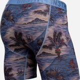 Broderick's Clothing Co. BN3TH Classic Icon boxer brief in a tropical island print with a blue branded waistband.