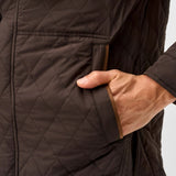 Broderick's Clothing Co. Johnnie-O Juno brown diamond-quilted snap jacket with suede trim and magnetic pocket detail