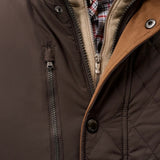 Broderick's Clothing Co. Johnnie-O brown diamond-quilted snap jacket with suede trim and zippered chest pocket