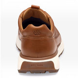 Broderick's Clothing Co. Johnston & Murphy Douglas Jogger in cognac leather with white TRUFOAM sole, rear view.