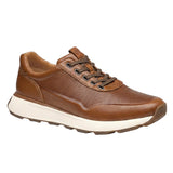 Broderick's Clothing Co. Johnston & Murphy Douglas cognac leather jogger sneakers with micro-perforated details.