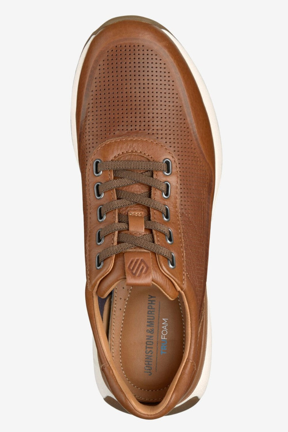 Broderick's Clothing Co. Johnston & Murphy cognac leather jogger sneakers with micro-perforated upper and TRUFOAM sole