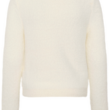Broderick's Clothing Co. cream long-sleeve knit pullover with a round neckline and ribbed hem in a back view.