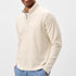 Broderick's Clothing Co. cream textured knit pullover with a hidden snap placket worn by a man.