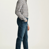 Broderick's Clothing Co. 34 Heritage Courage straight leg jeans in dark vintage wash with contrast stitching