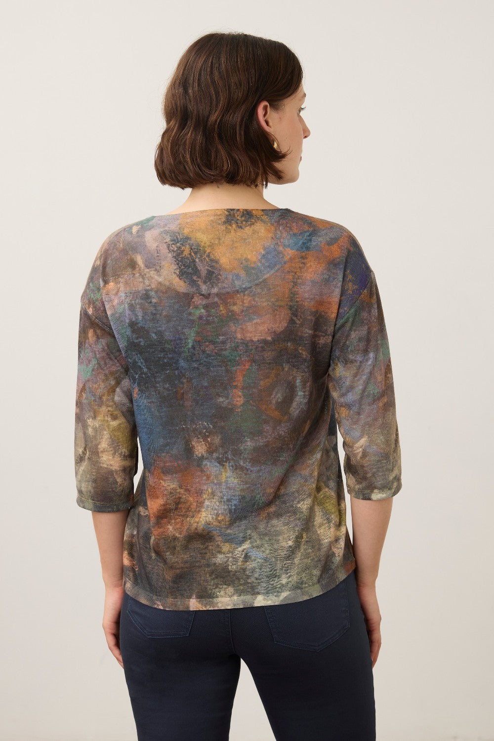 Broderick's Clothing Co. FDJ 3/4 sleeve top featuring a multi-colour abstract print on a relaxed lightweight fabric.
