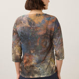 Broderick's Clothing Co. FDJ 3/4 sleeve top featuring a multi-colour abstract print on a relaxed lightweight fabric.
