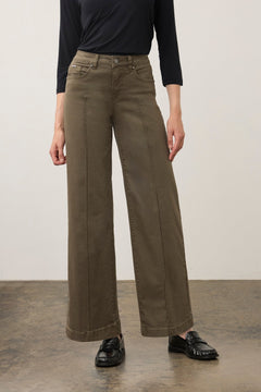Broderick's Clothing Co. FDJ Olivia wide leg pants in olive euro twill cotton with pintuck detailing