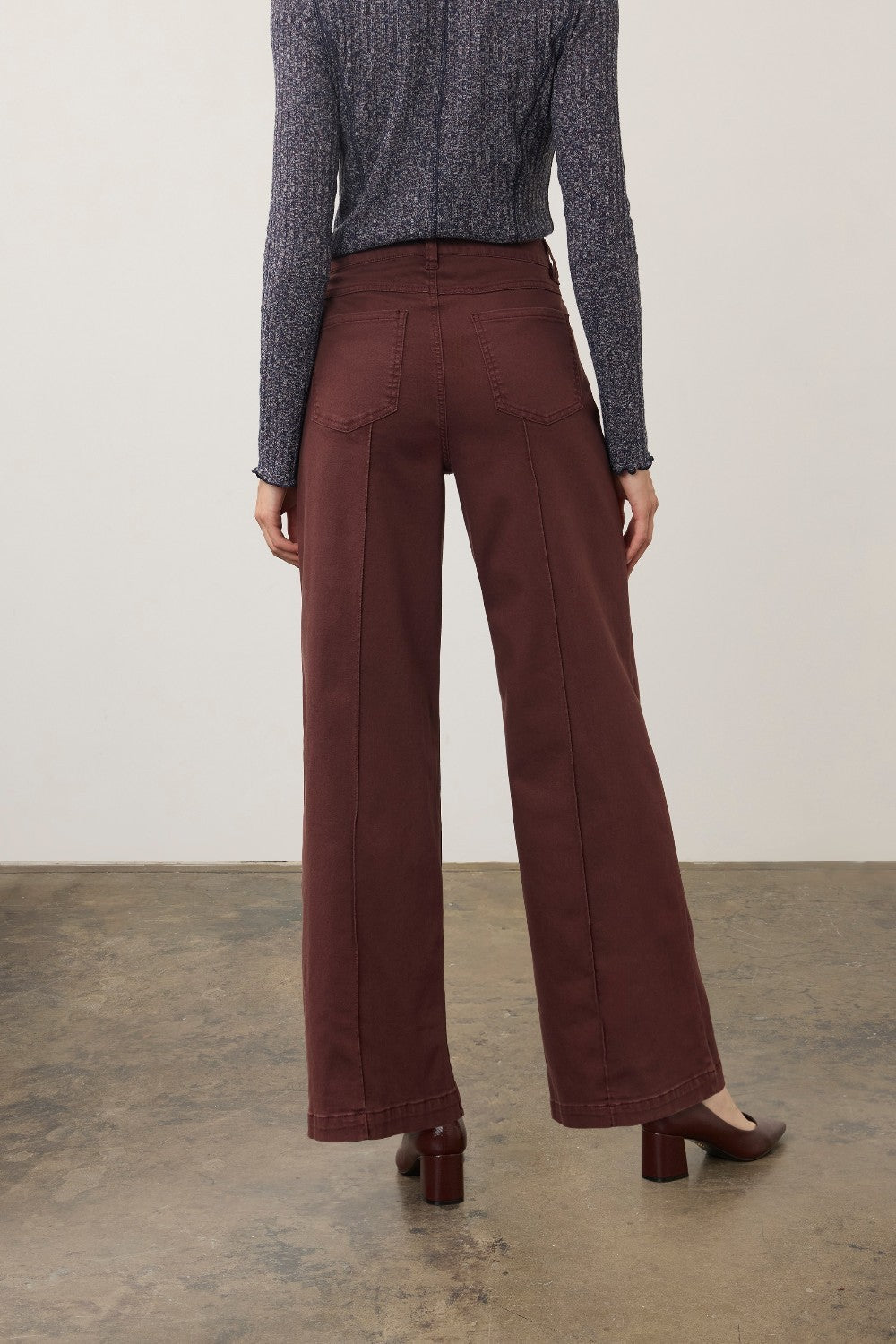 Broderick's Clothing Co. FDJ Olivia wide leg pants in dark brown euro twill cotton with back pintuck detailing