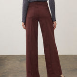 Broderick's Clothing Co. FDJ Olivia wide leg pants in dark brown euro twill cotton with back pintuck detailing