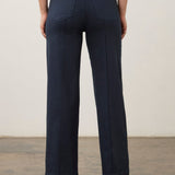 Broderick's Clothing Co. FDJ Olivia wide leg pants in dark navy euro twill cotton with back pintuck detailing