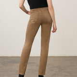 Broderick's Clothing Co. FDJ Petite Suzanne high-rise straight leg jeans in tan, shown from the back view.