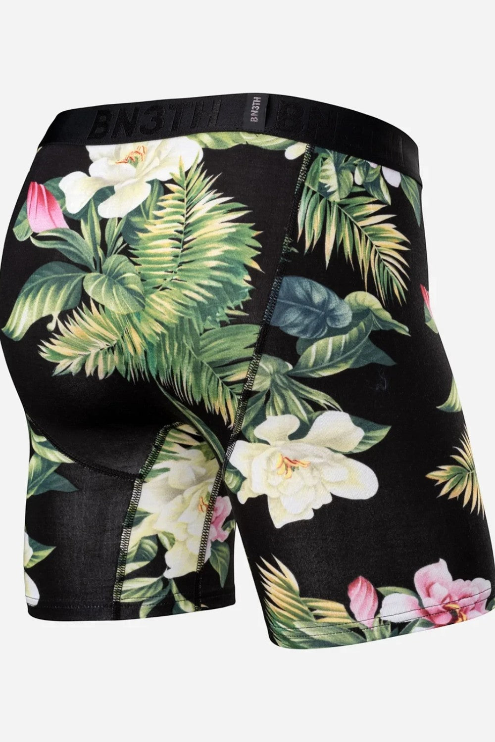 Broderick's Clothing Co. BN3TH Classic Icon boxer brief in black with a tropical floral print and supportive waistband