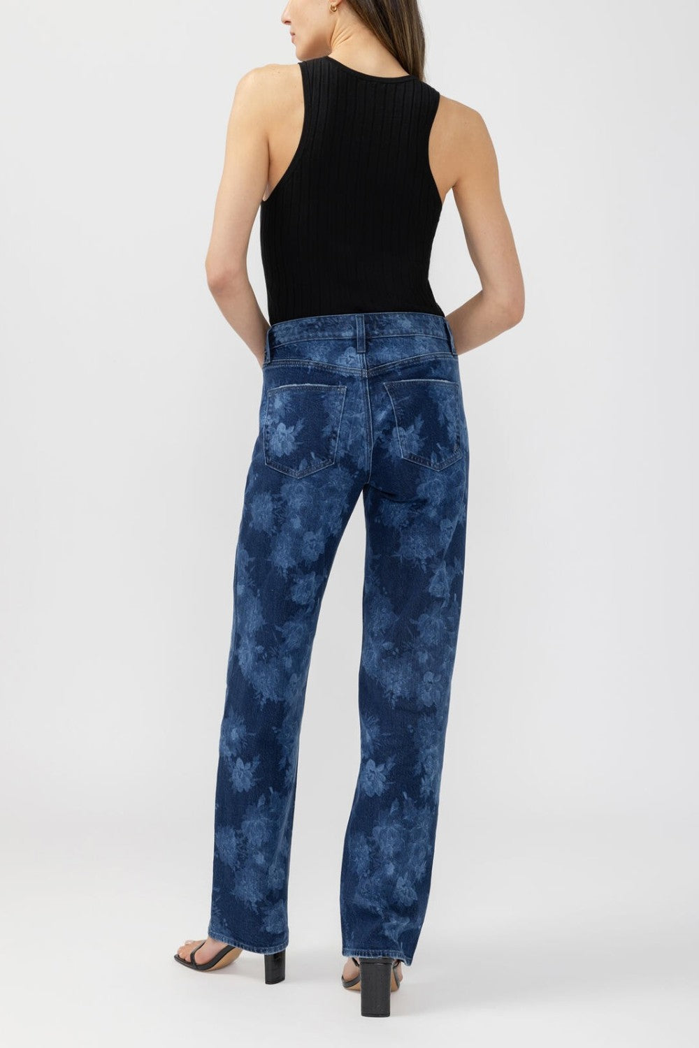 Broderick's Clothing Co. Avery relaxed straight leg jeans in blue floral print with a high rise fit