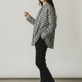 Broderick's Clothing Co. Shannon Passero Aubrey black and white gingham button-down shirt on a model