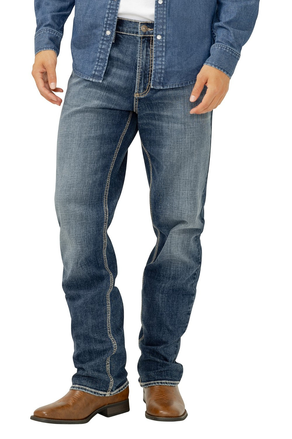 Broderick's Clothing Co. Silver Jeans Co. Grayson straight leg jeans in medium wash denim with contrast stitching