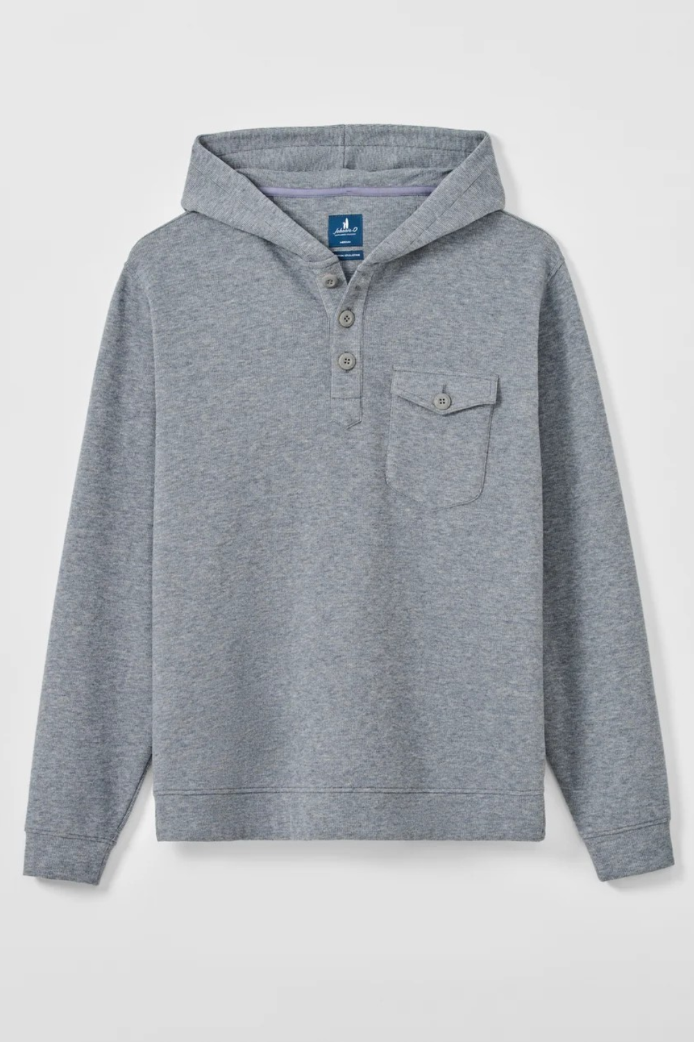 Broderick's Clothing Co. heathered grey cotton-blend henley hoodie with button placket and chest pocket