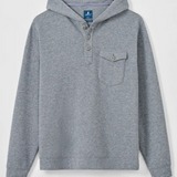 Broderick's Clothing Co. heathered grey cotton-blend henley hoodie with button placket and chest pocket