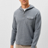 Broderick's Clothing Co. grey heathered button henley hoodie with a chest pocket worn by a man against a white background